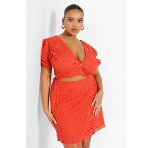 EYELET CROP AND MINI SKIRT TWO-PIECE